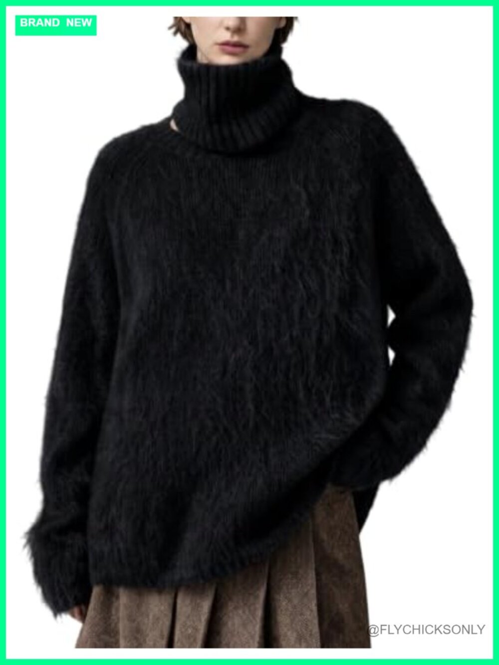 Oversized Fuzzy Knit Sweater Crewneck Pullover Detachable Turtleneck
